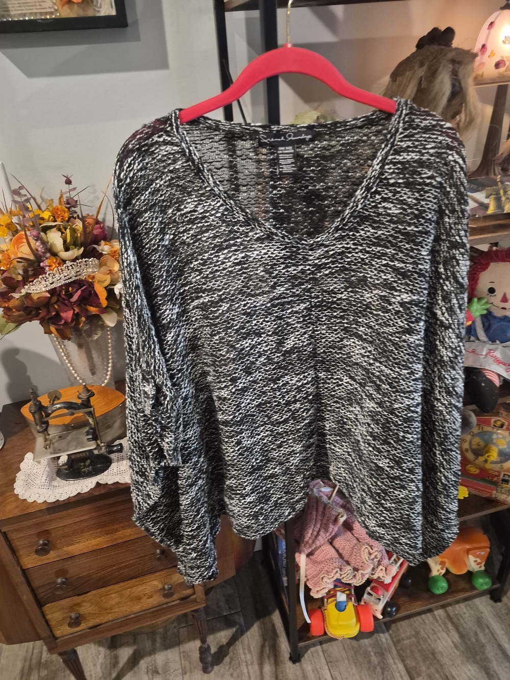 Cozy Black & White Marled V-Neck Women’s Sweater